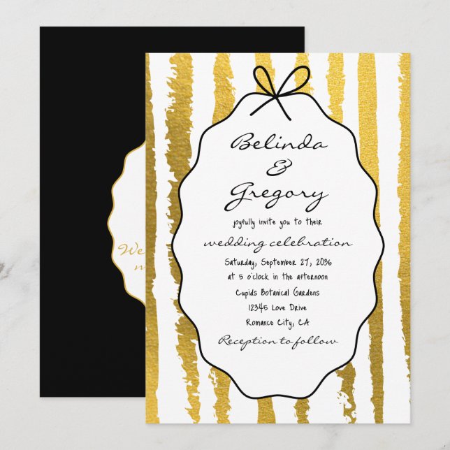 Whimsical Stripes Handwritten Painted Wedding  Invitation (Front/Back)