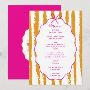 Whimsical Stripes Handwritten Painted Wedding  Menu