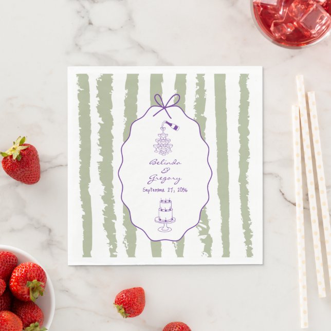Whimsical Stripes Handwritten Painted Wedding  Napkin (Insitu)