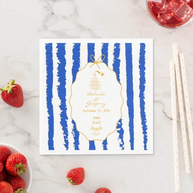 Whimsical Stripes Handwritten Painted Wedding  Napkin (Insitu)
