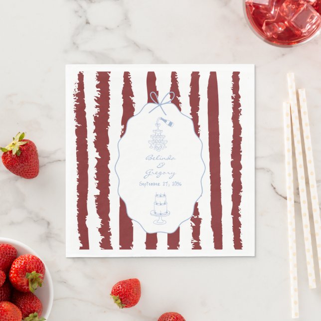 Whimsical Stripes Handwritten Painted Wedding  Napkin (Insitu)