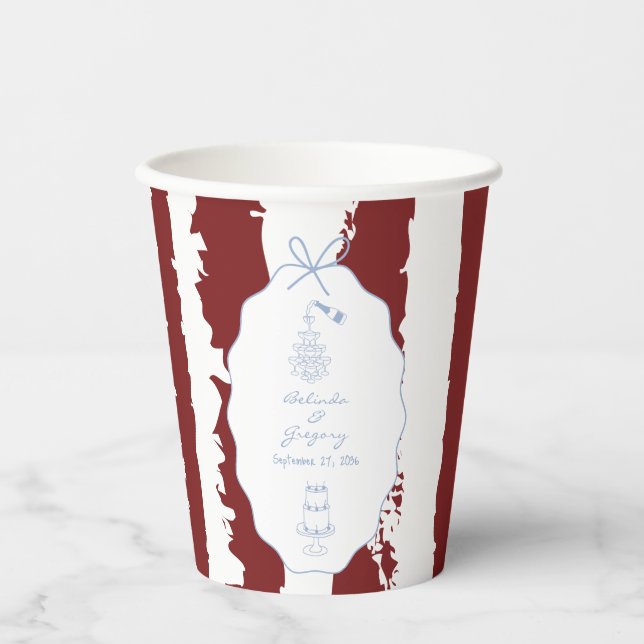 Whimsical Stripes Handwritten Painted Wedding  Paper Cups (Front)