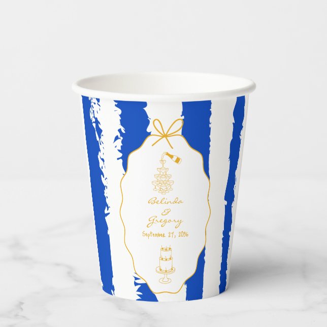 Whimsical Stripes Handwritten Painted Wedding  Paper Cups (Back)