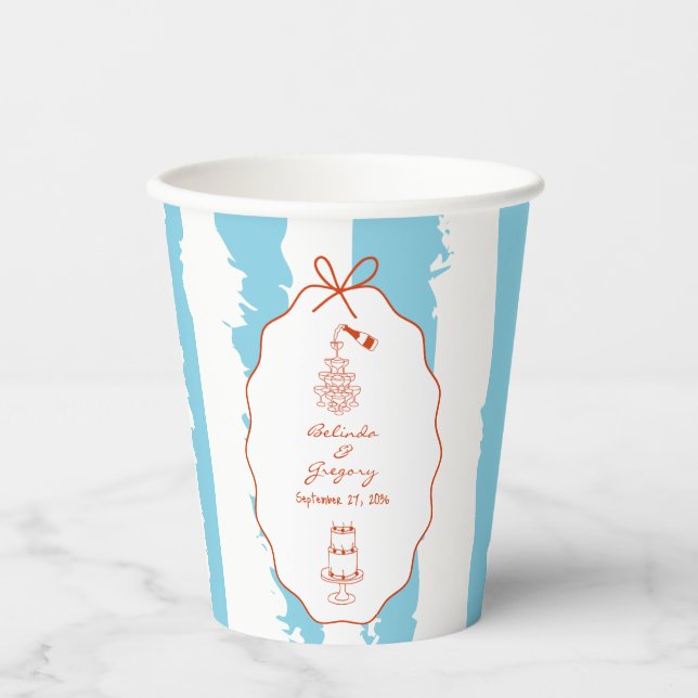 Whimsical Stripes Handwritten Painted Wedding  Paper Cups (Front)
