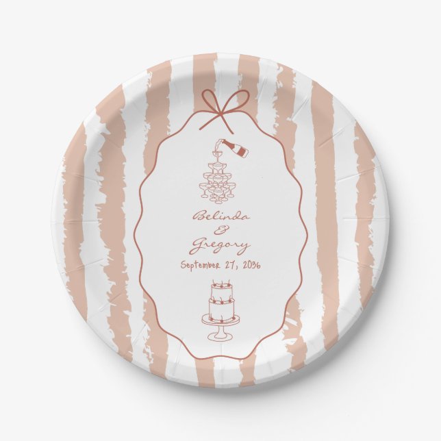 Whimsical Stripes Handwritten Painted Wedding  Paper Plate (Front)