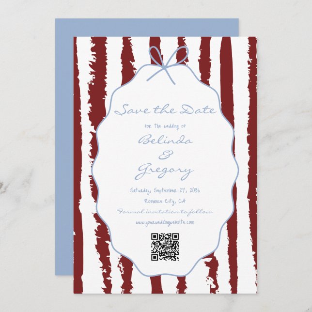 Whimsical Stripes Handwritten Painted Wedding  Save The Date (Front/Back)