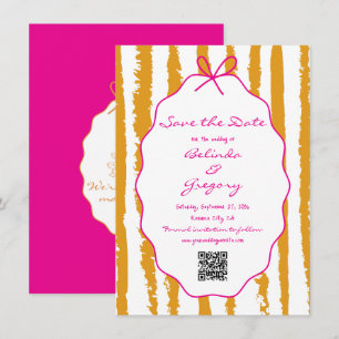 Whimsical Stripes Handwritten Painted Wedding  Save The Date