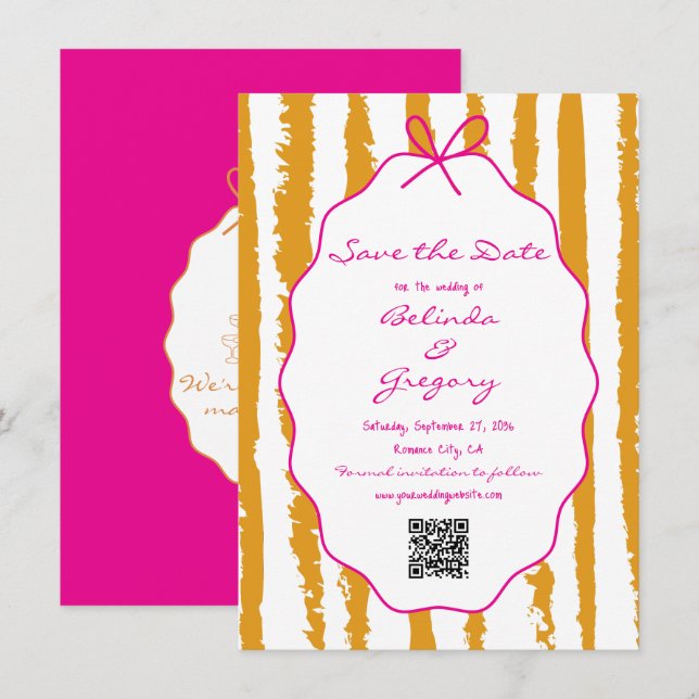 Whimsical Stripes Handwritten Painted Wedding  Save The Date (Front/Back)
