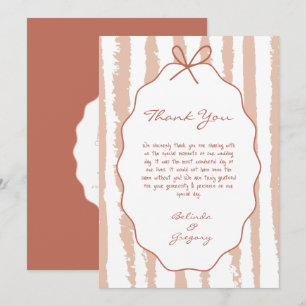 Whimsical Stripes Handwritten Painted Wedding  Thank You Card