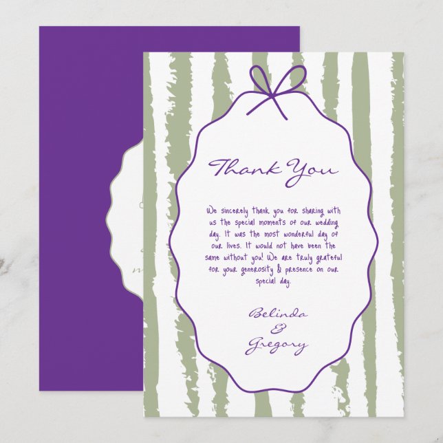 Whimsical Stripes Handwritten Painted Wedding  Thank You Card (Front/Back)