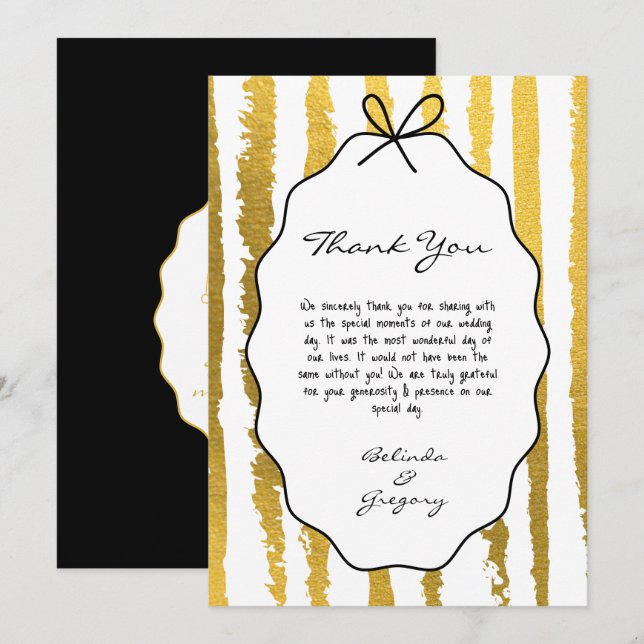 Whimsical Stripes Handwritten Painted Wedding  Thank You Card (Front/Back)