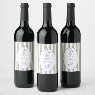 Whimsical Stripes Handwritten Painted Wedding Wine Label