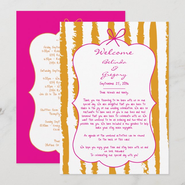 Whimsical Stripes Handwritten Wedding Itinerary  Program (Front/Back)