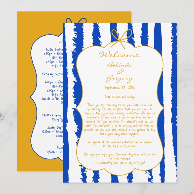 Whimsical Stripes Handwritten Wedding Itinerary Program (Front/Back)