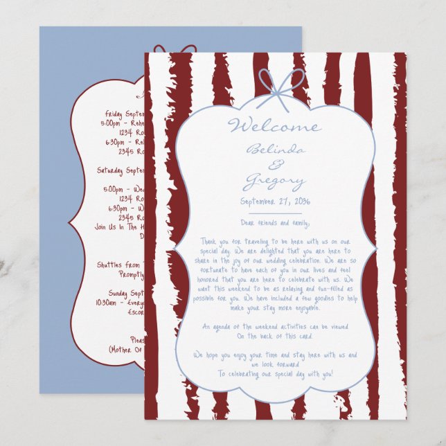 Whimsical Stripes Handwritten  Wedding Itinerary  Program (Front/Back)
