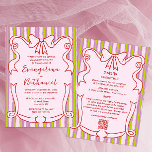 Whimsical Stripes Wavy Frame Bow Wedding Invitation