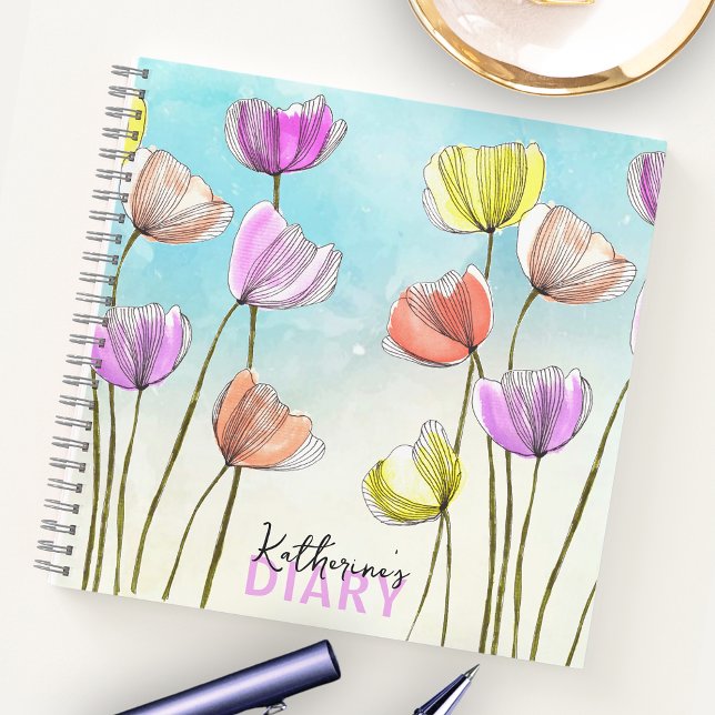 Whimsical Stylized Watercolor and Ink Tulips Diary Notebook (Creator Uploaded)
