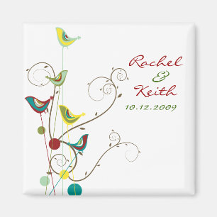 Whimsical Summer Birds And Swirls Save The Date Magnet