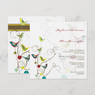 Whimsical Summer Birds And Swirls Wedding Invite