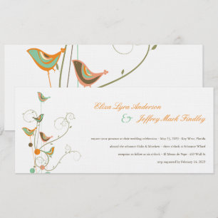 Whimsical Summer Birds And Swirls Wedding Invite