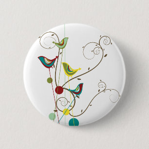 Whimsical Summer Birds Swirls Modern Nature Vines 2 Inch Round Button