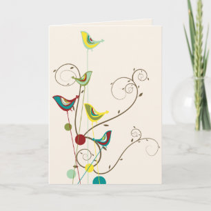 Whimsical Summer Birds Swirls Modern Nature Vines Card