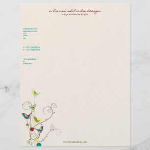 Whimsical Summer Birds Swirls Modern Nature Vines Letterhead