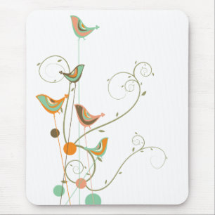 Whimsical Summer Birds Swirls Modern Nature Vines Mouse Pad