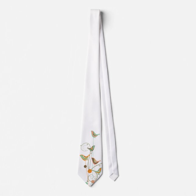 Whimsical Summer Birds Swirls Modern Nature Vines Tie (Front)