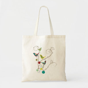 Whimsical Summer Birds Swirls Modern Nature Vines Tote Bag