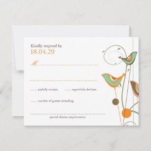 Whimsical Summer Birds & Swirls Wedding RSVP Card