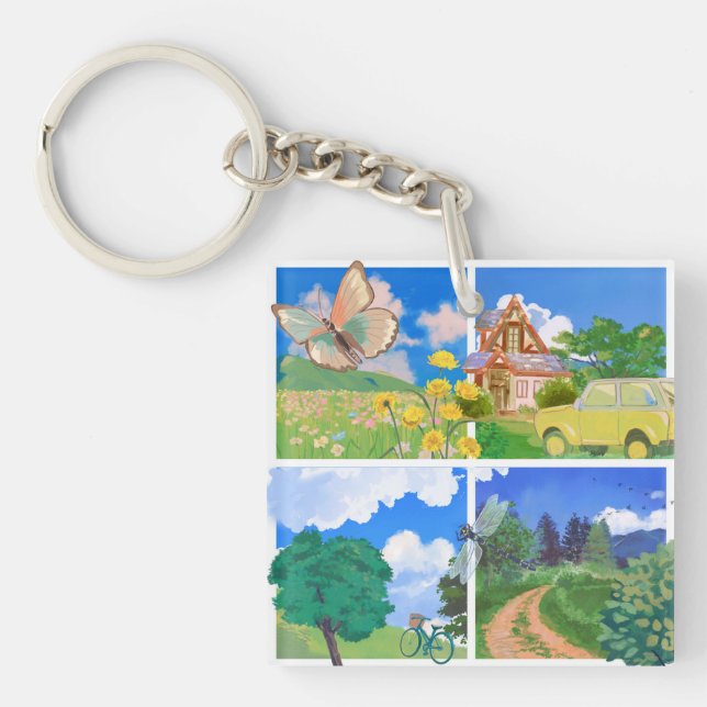 Whimsical Summer Countryside Keychain (Front)