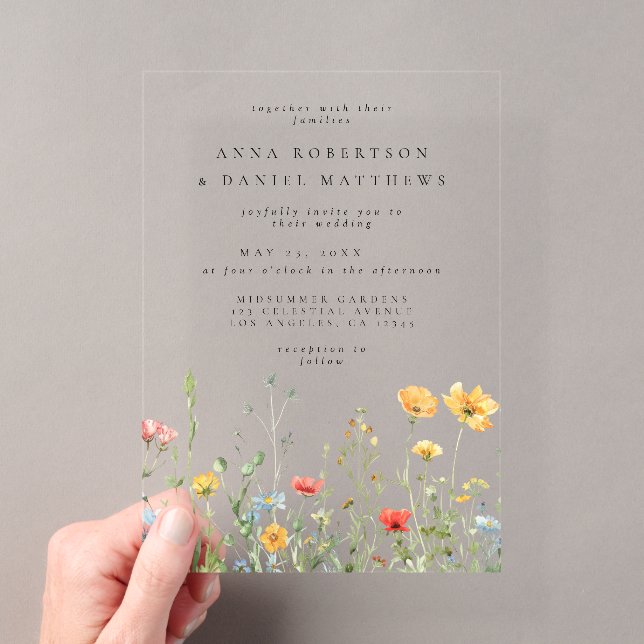 Whimsical Summer Floral Wedding Acrylic Invitations (Insitu (Handheld))