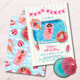 Whimsical Summer Girly Pool Party Invitation