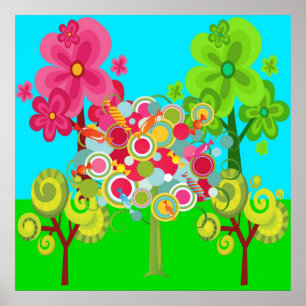 Whimsical Summer Lollipop Tree Colourful Forest Poster