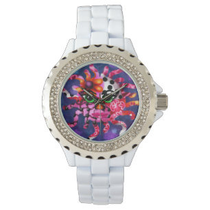 Whimsical Sun Face Abstract Zodiac Art Purple Pink Watch