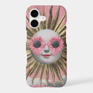 Whimsical Sun Face with Pink Flower Sunglasses