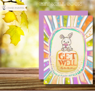 Whimsical Sunburst Bunny Get Well Soon Flat Card