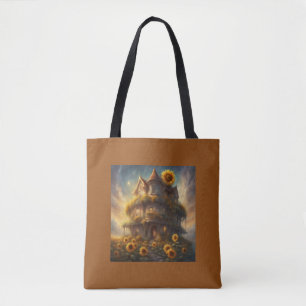 Whimsical Sunflower House Summer Tote Bag
