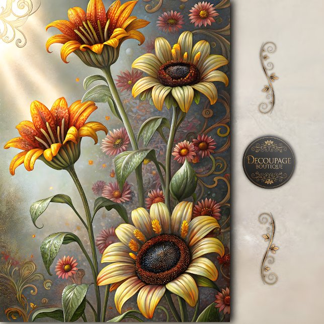 Whimsical Sunflower Lily Decoupage Tissue Paper (Whimsical Sunflower Lily Decoupage Tissue Paper)