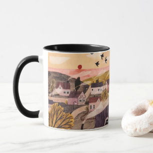 Whimsical Sunset Village Mug