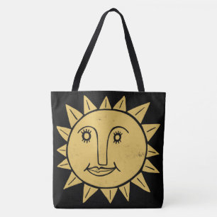 Whimsical Sunshine Black Gold Boho Pattern Tote Bag