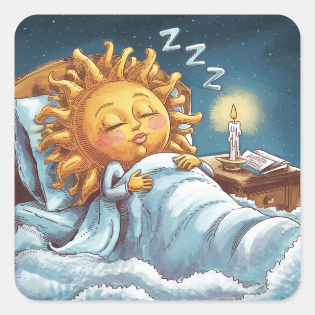  whimsical sunshine in bed  square sticker (Front)