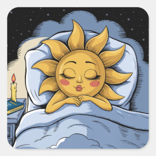 whimsical sunshine in bed square sticker