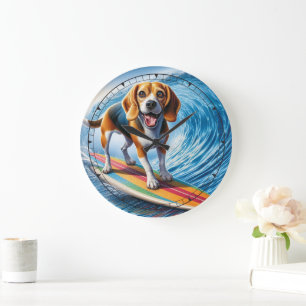 Whimsical Surfing Beagle  Clock
