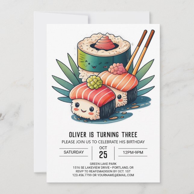 Whimsical Sushi Night Birthday Invitation (Front)