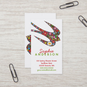 Whimsical Swallow Bird And Colourful Spring Business Card