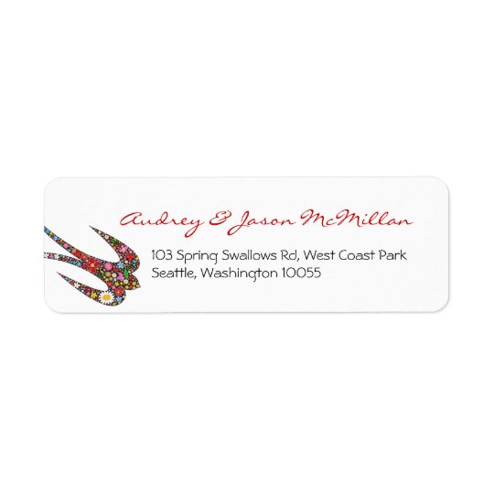 Whimsical Swallow Spring Flowers Address Labels