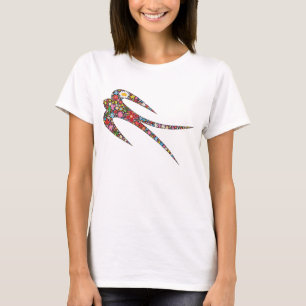 Whimsical Swallow Spring Flowers Custom T-shirt