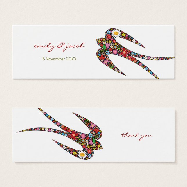 Whimsical Swallow Spring Flowers Wedding Favour Ta (Front & Back)